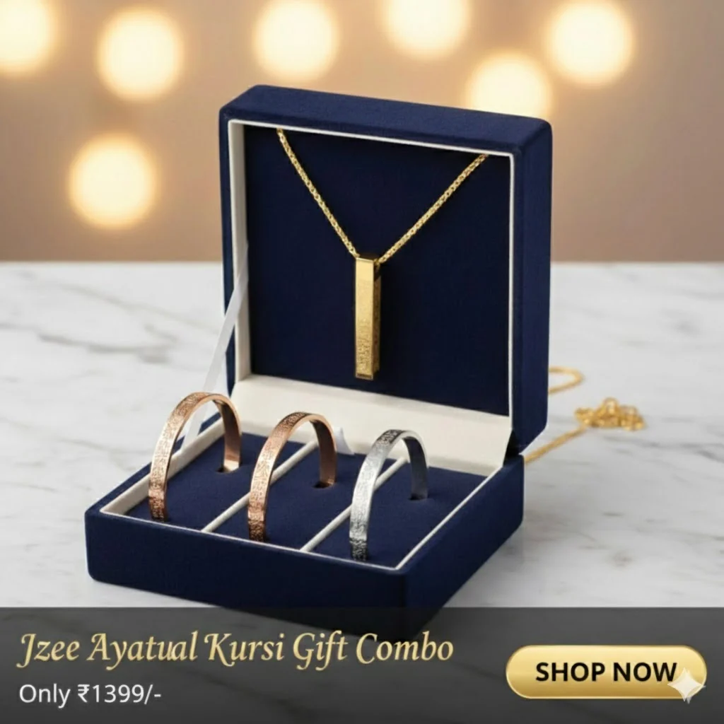 Ayatul Kursi gift pack with necklace and bracelets in a navy velvet box
